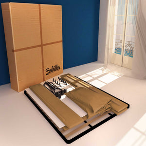 Letto contenitore piazza e mezza in ecopelle sfoderabile marrone chiaro Baldiflex Licia Soft cartone