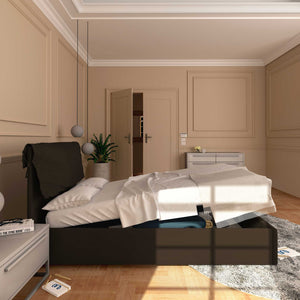 Letto contenitore piazza e mezza in ecopelle sfoderabile marrone scuro Baldiflex Licia Soft laterale