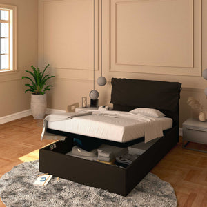 Letto contenitore piazza e mezza in ecopelle sfoderabile marrone scuro Baldiflex Licia Soft