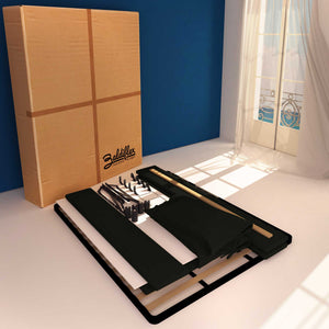 Letto contenitore piazza e mezza in ecopelle sfoderabile nero Baldiflex Licia Soft cartone