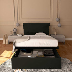 Letto contenitore piazza e mezza in ecopelle sfoderabile nero Baldiflex Licia Soft fronte