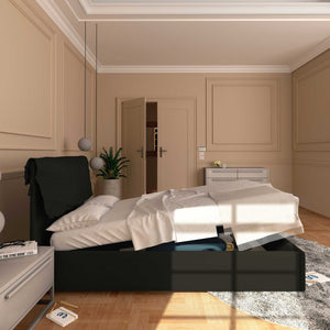 Letto contenitore piazza e mezza in ecopelle sfoderabile nero Baldiflex Licia Soft laterale