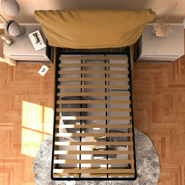 Letto contenitore piazza e mezza in ecopelle sfoderabile nocciola Baldiflex Licia Soft dall'alto