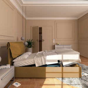 Letto contenitore piazza e mezza in ecopelle sfoderabile nocciola Baldiflex Licia Soft laterale