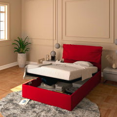 Letto contenitore piazza e mezza in ecopelle sfoderabile rosso Baldiflex Licia Soft 