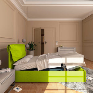 Letto contenitore piazza e mezza in ecopelle sfoderabile verde mela Baldiflex Licia Soft laterale