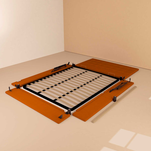 Letto contenitore una piazza e mezza in tessuto arancione Baldiflex Dublino struttura