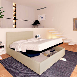 Letto contenitore una piazza e mezza in tessuto beige Baldiflex Dublino lato