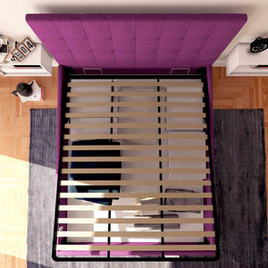 Letto contenitore una piazza e mezza in tessuto fucsia Baldiflex Dublino dall'alto