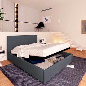 Letto contenitore una piazza e mezza in tessuto grigio antracite Baldiflex Dublino lato