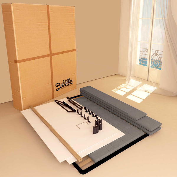 Letto contenitore una piazza e mezza in tessuto grigio Baldiflex Dublino cartone