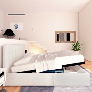 Letto contenitore una piazza e mezza in tessuto grigio chiaro Baldiflex Dublino laterale