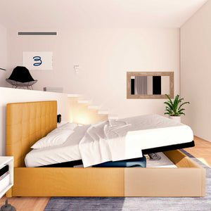 Letto contenitore una piazza e mezza in tessuto mango Baldiflex Dublino laterale