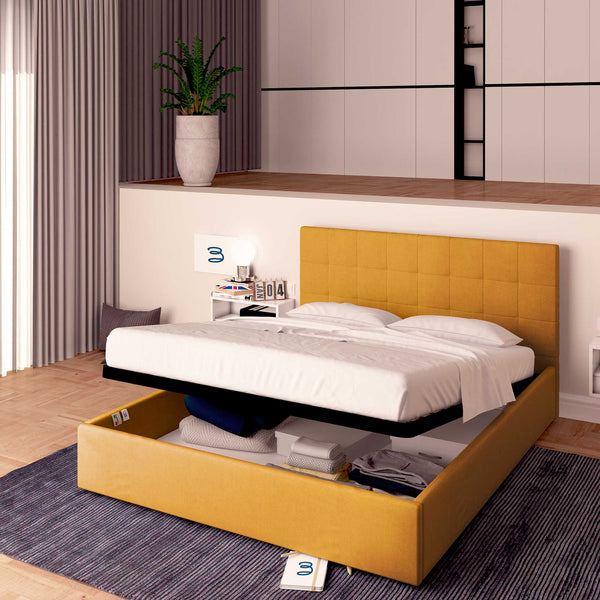 Letto contenitore una piazza e mezza in tessuto mango Baldiflex Dublino