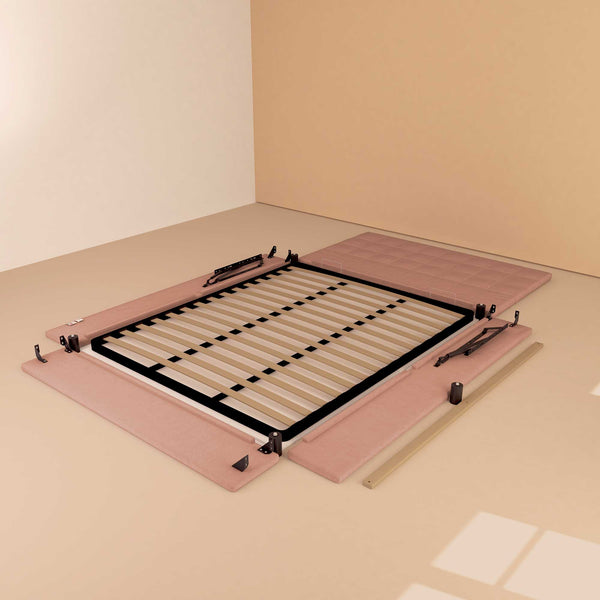 Letto contenitore una piazza e mezza in tessuto rosa antico Baldiflex Dublino struttura