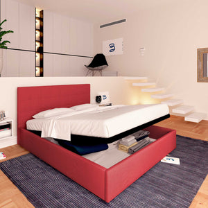 Letto contenitore una piazza e mezza in tessuto rosso Baldiflex Dublino lato