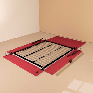 Letto contenitore una piazza e mezza in tessuto rosso Baldiflex Dublino struttura