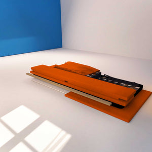 Letto contenitore una piazza e mezza in tessuto sfoderabile arancione Licia Soft Baldiflex struttura