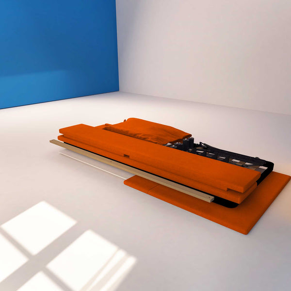 Letto contenitore una piazza e mezza in tessuto sfoderabile arancione Licia Soft Baldiflex struttura