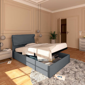 Letto contenitore una piazza e mezza in tessuto sfoderabile grigio antracite Baldiflex Licia Soft lato