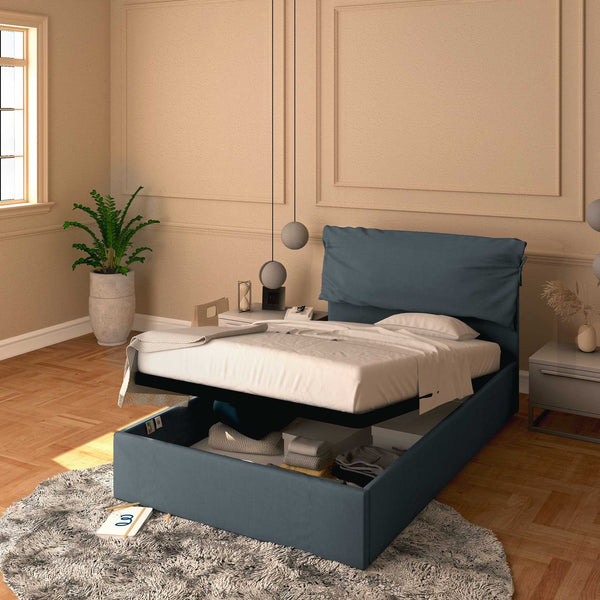 Letto contenitore una piazza e mezza in tessuto sfoderabile grigio antracite Baldiflex Licia Soft 