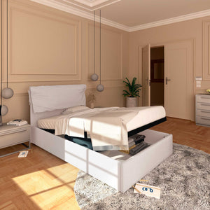 Letto contenitore una piazza e mezza in tessuto sfoderabile grigio chiaro Baldiflex Licia Soft lato