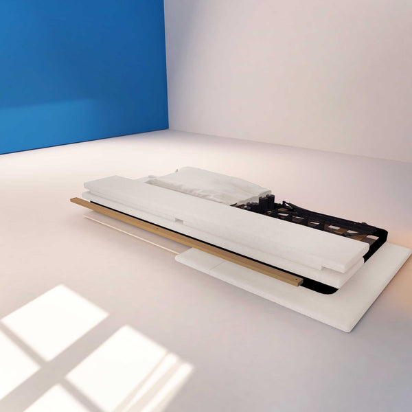 Letto contenitore una piazza e mezza in tessuto sfoderabile grigio chiaro Baldiflex Licia Soft struttura