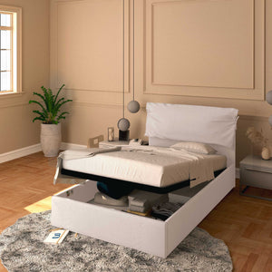 Letto contenitore una piazza e mezza in tessuto sfoderabile grigio chiaro Baldiflex Licia Soft 