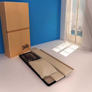 Letto contenitore una piazza e mezza in tessuto sfoderabile grigio talpa Baldiflex Licia Soft cartone