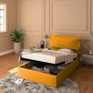 Letto contenitore una piazza e mezza in tessuto sfoderabile mango Baldiflex Licia Soft 