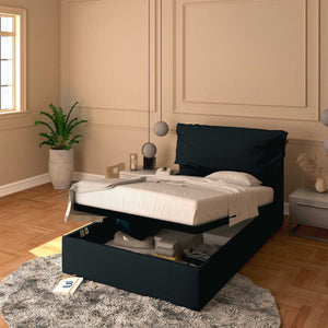 Letto contenitore una piazza e mezza in tessuto sfoderabile nero Baldiflex Licia Soft 