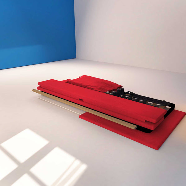 Letto contenitore una piazza e mezza in tessuto sfoderabile rosso Baldiflex Licia Soft struttura