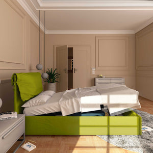 Letto contenitore una piazza e mezza in tessuto sfoderabile verde Baldiflex Licia Soft laterale