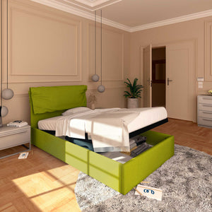 Letto contenitore una piazza e mezza in tessuto sfoderabile verde Baldiflex Licia Soft lato