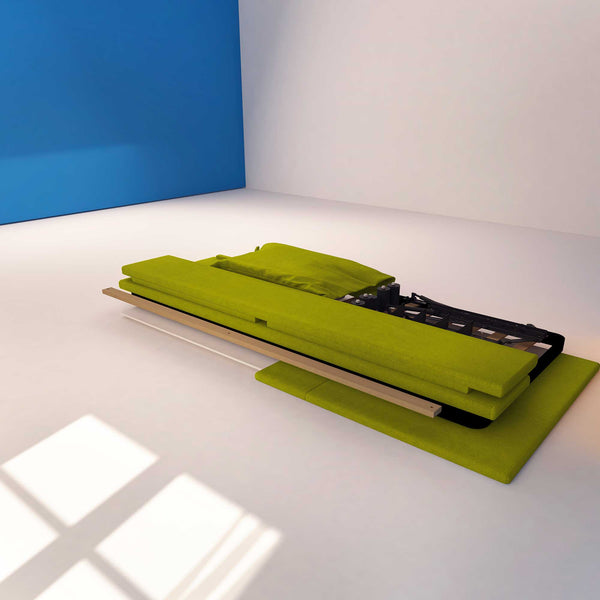 Letto contenitore una piazza e mezza in tessuto sfoderabile verde Baldiflex Licia Soft struttura