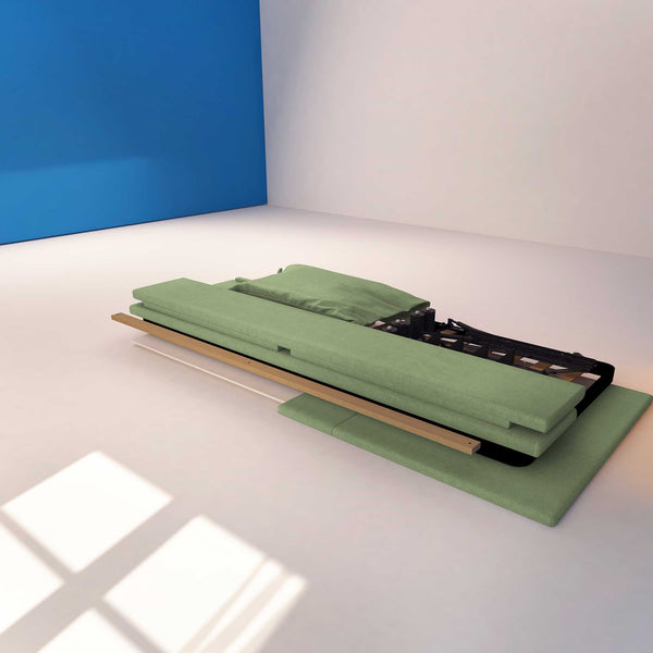Letto contenitore una piazza e mezza in tessuto sfoderabile verde menta Baldiflex Licia Soft struttura