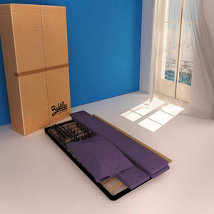 Letto contenitore una piazza e mezza in tessuto sfoderabile viola Baldiflex Licia Soft cartone