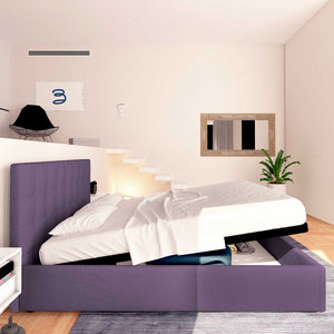 Letto contenitore una piazza e mezza in tessuto viola Baldiflex Dublino laterale