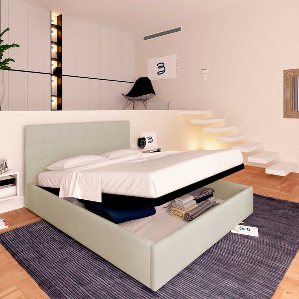 Letto contenitore singolo in ecopelle beige chiaro Baldiflex Dublino lato