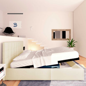 Letto contenitore singolo in ecopelle crema Baldiflex Dublino laterale