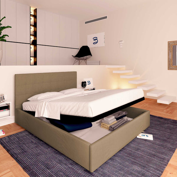 Letto contenitore singolo in ecopelle grigio talpa Baldiflex Dublino lato