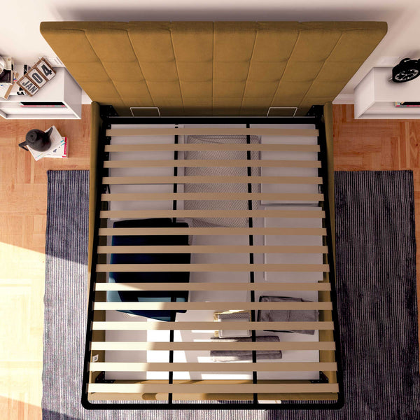 Letto contenitore singolo in ecopelle nocciola Baldiflex Dublino alto