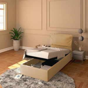 Letto contenitore singolo in ecopelle sfoderabile beige Baldiflex Licia Soft 