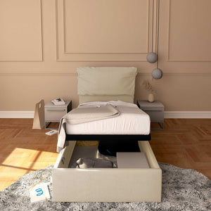 Letto contenitore singolo in ecopelle sfoderabile beige chiaro Baldiflex Licia Soft fronte