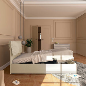 Letto contenitore singolo in ecopelle sfoderabile beige chiaro Baldiflex Licia Soft laterale