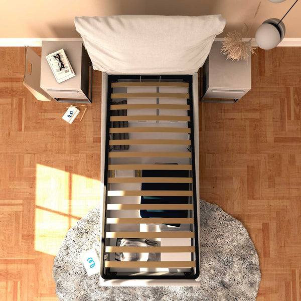 Letto contenitore singolo in ecopelle sfoderabile bianco Baldiflex Licia Soft dall'alto