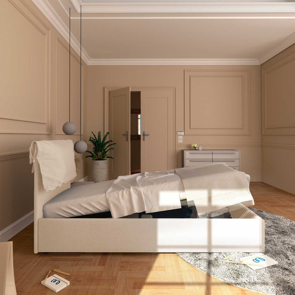 Letto contenitore singolo in ecopelle sfoderabile bianco Baldiflex Licia Soft laterale