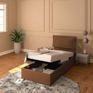 Letto contenitore singolo in ecopelle sfoderabile caffè Baldiflex Licia Soft 