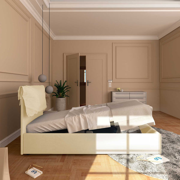 Letto contenitore singolo in ecopelle sfoderabile crema Baldiflex Licia Soft laterale