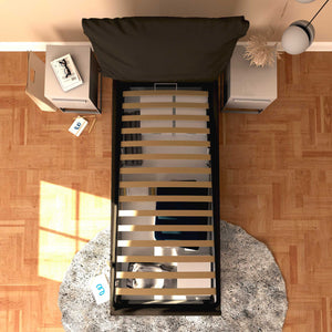 Letto contenitore singolo in ecopelle sfoderabile marrone scuro Baldiflex Licia Soft dall'alto